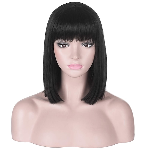 

Short Straight Black Bob Wig with Bangs for Women Natural Heat Resistant Synthetic Hair Wigs ChristmasPartyWigs