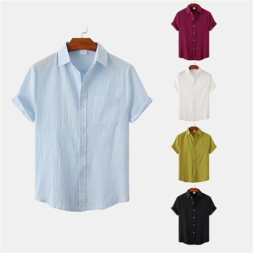 

Men's Shirt Solid Color Turndown Street Casual Button-Down Short Sleeve Tops Casual Fashion Comfortable White Black Red Summer Shirts