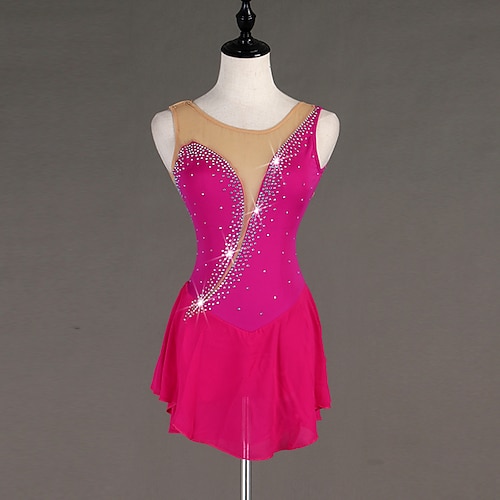 

Figure Skating Dress Crystals / Rhinestones Women's Girls' Training Performance Sleeveless High Mesh Spandex