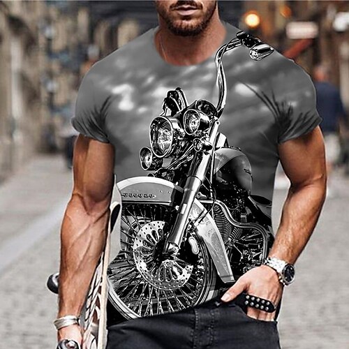 

Men's Unisex T shirt Tee Funny T Shirts Graphic Prints Motorcycle Crew Neck Gray 3D Print Outdoor Street Short Sleeve Print Clothing Apparel Sports Designer Casual Big and Tall