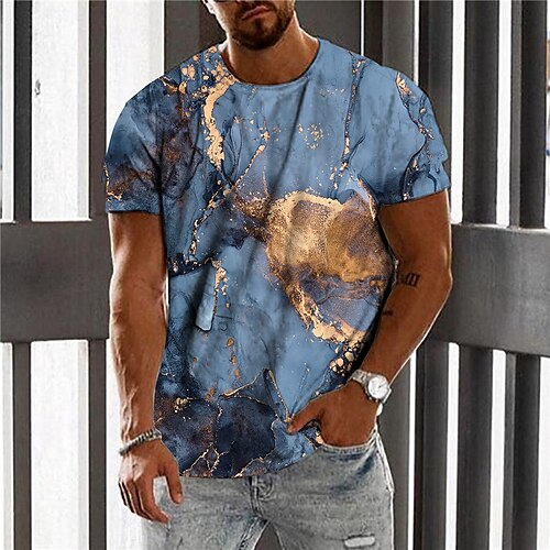 

Men's Unisex T shirt Tee Abstract Graphic Prints Crew Neck Blue 3D Print Outdoor Street Short Sleeve Print Clothing Apparel Sports Designer Casual Big and Tall / Summer / Summer