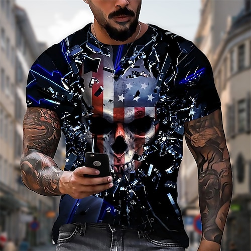 

Herren Unisex T Shirt Totenkopf Motiv Grafik-Drucke Rundhalsausschnitt Blau 3D-Druck Täglich Festtage Kurzarm Bedruckt Bekleidung Designer Casual Groß und hoch / Sommer / Sommer