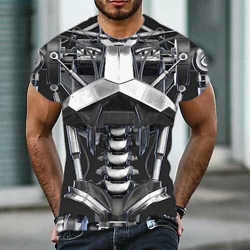 

Men's T shirt Tee Graphic Machine Crew Neck Black 3D Print Daily Sports Short Sleeve Print Clothing Apparel Designer Casual Classic Big and Tall / Summer / Summer