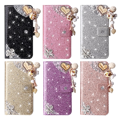 

teléfono Funda Para Apple Tarjetas billetera iPhone 14 Pro Max 13 12 11 Pro Max Mini X XR XS 8 7 Plus Costoso Diamantes Sintéticos Protector de cuerpo completo Brillante Cuero de PU