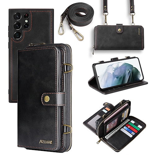 Zip Flip Leather Wallet Purse Phone Case Cover For Samsung S23 Ultra S22  S21 A54