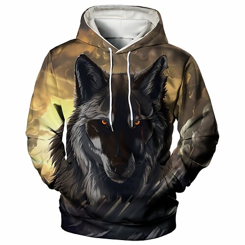 

Men's Hoodie Pullover Hoodie Sweatshirt Yellow Hooded Graphic Animal Wolf Casual Daily Weekend 3D Print Plus Size Casual Spring Fall & Winter Clothing Apparel Hoodies Sweatshirts Long Sleeve