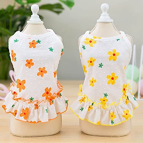 

2 Pieces Small Dog Dresses for Yorkie Girl Pet Puppy Clothes Dress Cute Summer Tiny Pet Costume Orange Female Doggie Cat Clothing Skirt for Chihuahua Teacup Breed (Large, Orange,Yellow)