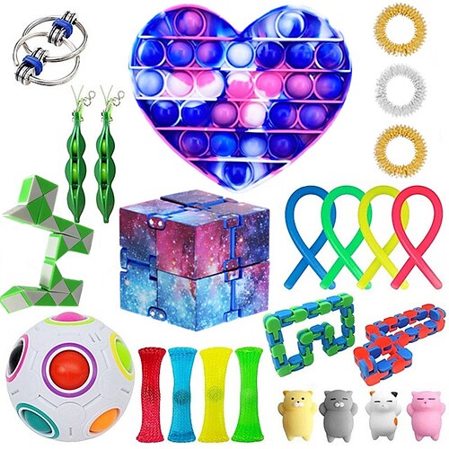 

24 pcs Fidget Sensory Toy Set Stress Relief Toys Autism Anxiety Relief Stress Pop Bubble Fidget Sensory Toy For Boy Girl Adults