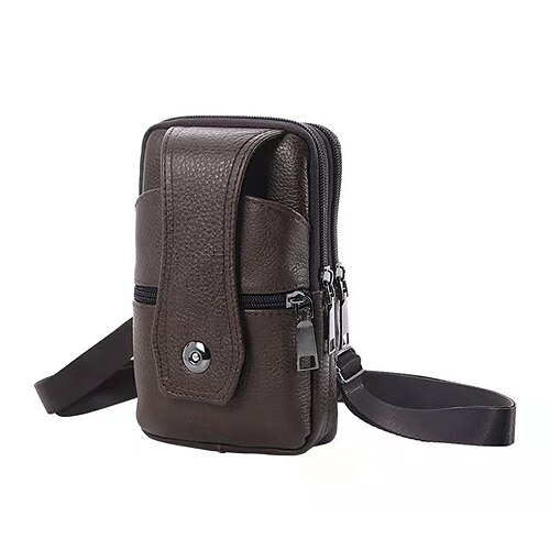 

men's cowhide mobile phone bag business waterproof vertical multi-function casual coin purse wear belt zipper waist bag