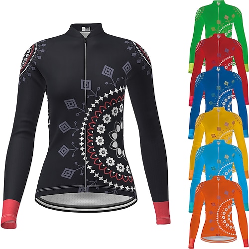 

21Grams Women's Cycling Jersey Long Sleeve Bike Jersey Top with 3 Rear Pockets Mountain Bike MTB Road Bike Cycling Breathable Quick Dry Soft Reflective Strips Black Green Yellow Novelty Floral