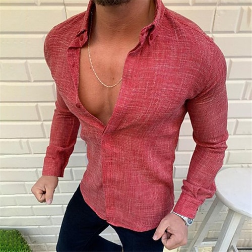 

Men's Shirt Solid Color Turndown Blue Wine Khaki Outdoor Street Long Sleeve Button-Down Clothing Apparel Fashion Casual Comfortable / Summer / Spring / Summer