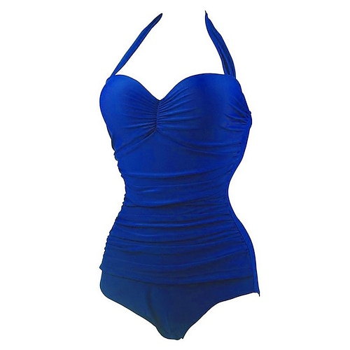 

Women's Swimwear One Piece Monokini Bathing Suits Plus Size Swimsuit Tummy Control Open Back for Big Busts Solid Color Black Wine Royal Blue Red Navy Blue V Wire Bathing Suits New Vacation Fashion