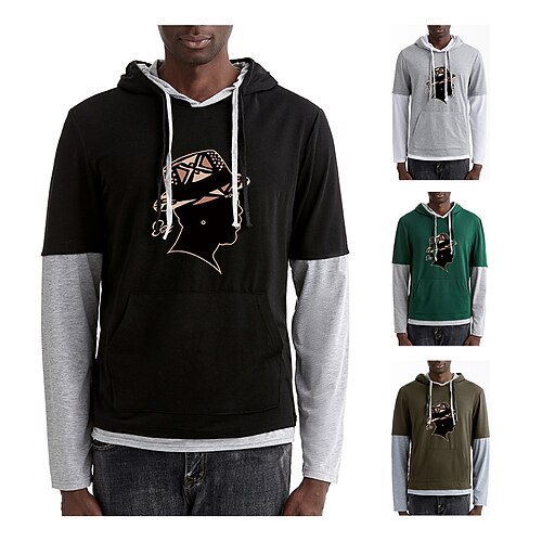 

Herren T Shirt Graphic Mit Kapuze Armeegrün Dunkelgrün Hellgrau Schwarz Andere Drucke Übergröße Täglich Langarm Bekleidung Casual
