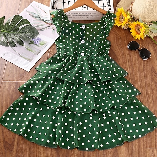 

Kids Girls' Dress Graphic A Line Dress Midi Dress Sports & Outdoor Ruched Sleeveless Cute Dress 4-12 Years Fall Green Wine