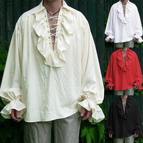 

мужская пиратская рубашка поэт рубашка средневековая рубашка ретро винтаж панк& Готический средневековый Ренессанс 17 век всесезонная футболка косплей вечерние маскарадная рубашка