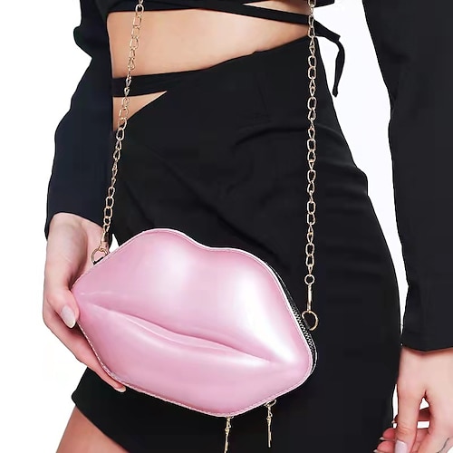 

lips women's pu leather shoulder bag trendy texture pu messenger shell lipstick bag