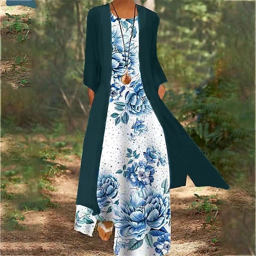 

Women's A Line Dress Maxi long Dress Green Blue White Purple Lavender Red Light Blue Long Sleeve Fall Floral Print Fall Spring Round Neck Casual Modern Loose 2022 M L XL XXL 3XL 4XL 5XL