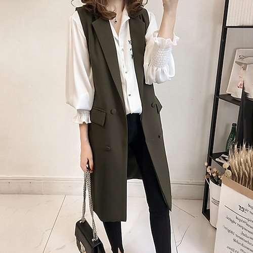 

Per donna Gilet Esterno Strada Giornaliero Primavera Estate Lungo Cappotto Standard Traspirante Informale Giacca Senza maniche Tinta unica Nero Verde militare Cachi