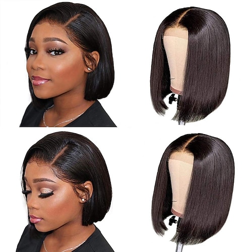 

130%/150%/180% 4x4 Short Bob Wigs Human Hair Lace Closure Wigs Brazilian Virgin Human Hair Straight Bob lace Front Wigs For Black Women Pre Plucked with Baby Hair