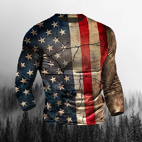 

Men's T shirt Tee Graphic National Flag Crew Neck Blue 3D Print Casual Daily Long Sleeve Print Clothing Apparel Sports Fashion Lightweight Big and Tall