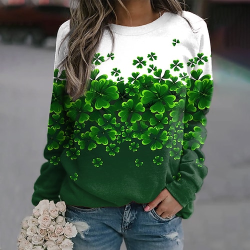 

Women's Sweatshirt Pullover St. Patrick's Day Clover Leaf Print Daily Sports 3D Print Streetwear Hoodies Sweatshirts Green