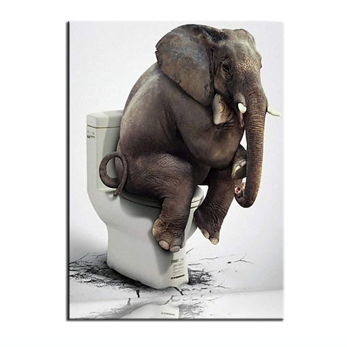 

Oil Painting Handmade Hand Painted Wall Art Personality Elephant Squatting Toilet Abstract Home Decoration Decor Stretched Frame Ready to Hang