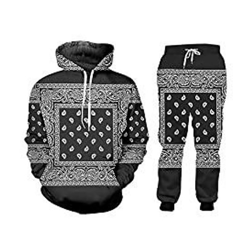 

Men's Tracksuit Sweatsuit Black Hooded Graphic Bohemian Style Casual Daily Holiday Casual Big and Tall Athletic Spring & Fall Clothing Apparel Hoodies Sweatshirts Long Sleeve