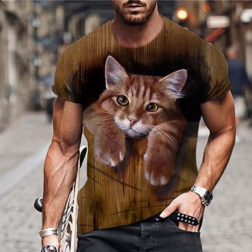 

Men's Unisex T shirt Tee Cat Graphic Prints Crew Neck Brown 3D Print Outdoor Street Short Sleeve Print Clothing Apparel Sports Designer Casual Big and Tall / Summer / Summer
