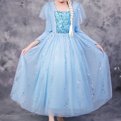 

Kids Girls' Dress Graphic A Line Dress Maxi Dress Performance Lace Cotton Long Sleeve Princess Dress 3-10 Years Fall Light Blue