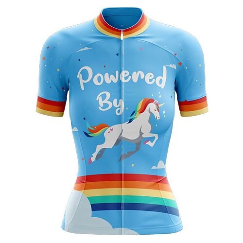 

21Grams Women's Cycling Jersey Short Sleeve Bike Jersey Top with 3 Rear Pockets Mountain Bike MTB Road Bike Cycling Fast Dry Breathable Quick Dry Moisture Wicking Blue Rainbow Unicorn Polyester