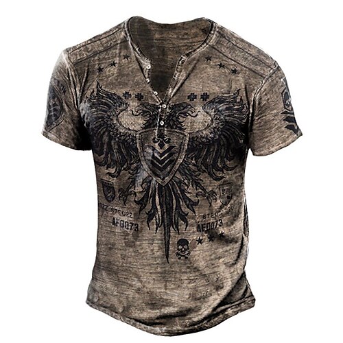 

Men's T shirt Tee Henley Shirt Graphic Skull Eagle Henley Black / White Black / Gray Green Blue Brown Street Casual Short Sleeve Button-Down Print Clothing Apparel Basic Casual Classic Big and Tall