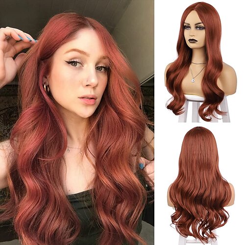 

Auburn Wigs for Women Long Auburn Wavy Wig Auburn Middle Part Wigs Auburn Heat Resistant Wigs for Daily Party Cosplay Use (Auburn)