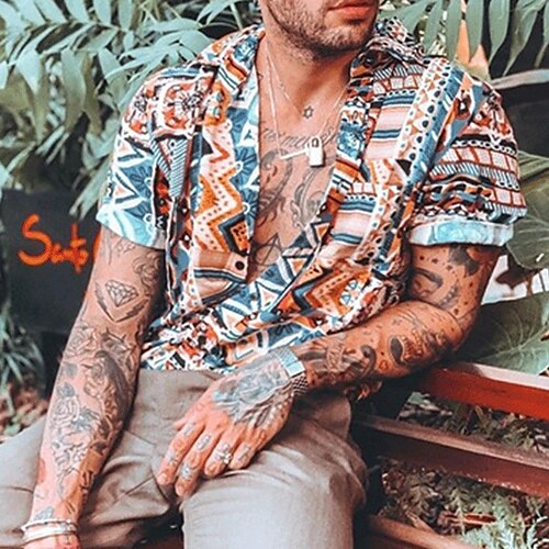 

Men's Shirt Graphic Shirt Geometry Turndown Brown Other Prints Casual Daily Short Sleeve Print Clothing Apparel Sports Fashion Designer Casual / Summer / Spring / Summer