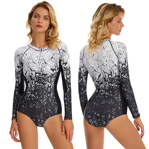 

Damen Anti UV Shirt Badeanzug Bademode UV-Sonnenschutz UPF50 Atmungsaktiv Langarm Bodysuit Badeanzug Reißverschluß vorne Schwimmen Surfen Strand Wassersport Bemalt Herbst Frühling Sommer / Dehnbar