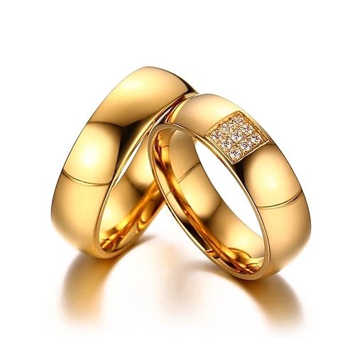 

Men Women Ring Wedding Gold 18K Gold Plated Stainless Steel Stylish 1pc AAA Cubic Zirconia / Couple's