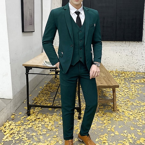 

Black Dark Green Sky Blue Men's Performance Suits 3 Piece Peak Solid Colored Tailored Fit Single Breasted One-button 2022