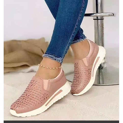 

Women's Sneakers Daily Plus Size Wedge Heel Round Toe Walking Shoes PU Loafer Solid Colored Black Rosy Pink Khaki