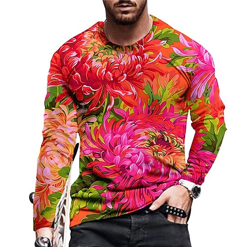 

Men's Unisex T shirt Tee Floral Graphic Prints Crew Neck Pink 3D Print Daily Holiday Long Sleeve Print Clothing Apparel Designer Casual Big and Tall