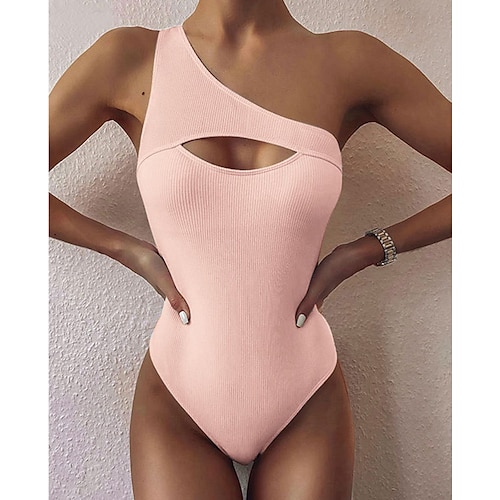 

Women's Swimwear One Piece Monokini Bathing Suits Normal Swimsuit Tummy Control Open Back Hole Pure Color White Black Rosy Pink Khaki Bathing Suits New Vacation Fashion / Modern / Padded Bras