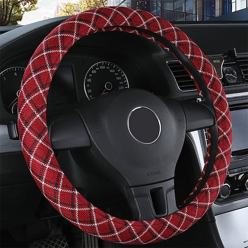 

Steering Wheel Cover Style Deluxe Flax Universal Car Steering Wheel Protector Anti-Slip Soft Interior Accessories for Women Men fit Car SUV Truck etc 15 inch four Seasons