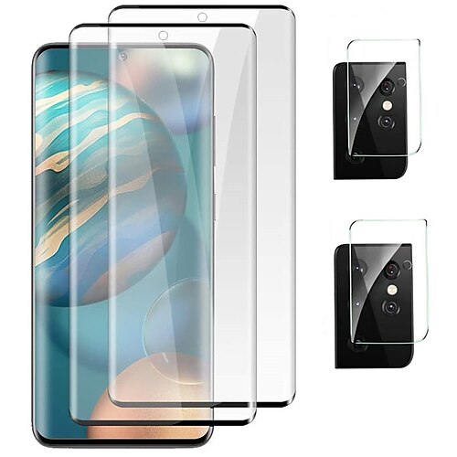 

Phone Screen Protector For SAMSUNG S21 Plus Ultra S21 S20 Plus Tempered Glass 4 pcs High Definition (HD) 9H Hardness Scratch Proof Fingerprint Compatible 3D Curved with Camera Lens Protector
