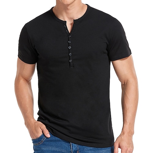 

Men's T shirt Tee Henley Shirt Solid Color Henley Green Blue Coffee Gray White Street Casual Short Sleeve Button-Down Clothing Apparel Classic Muscle Big and Tall Gentleman / Summer / Summer