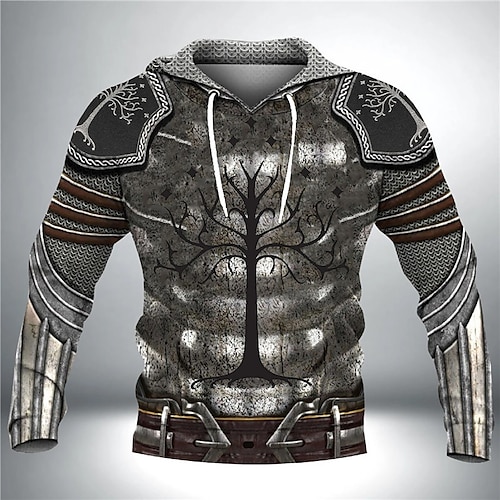 

Men's Hoodie Pullover Hoodie Sweatshirt Lightweight Hoodie Black And White Green Light gray Red Brown Hooded Graphic Tribal Armor Lace up Print Casual Daily Holiday 3D Print Sportswear Ethnic Casual