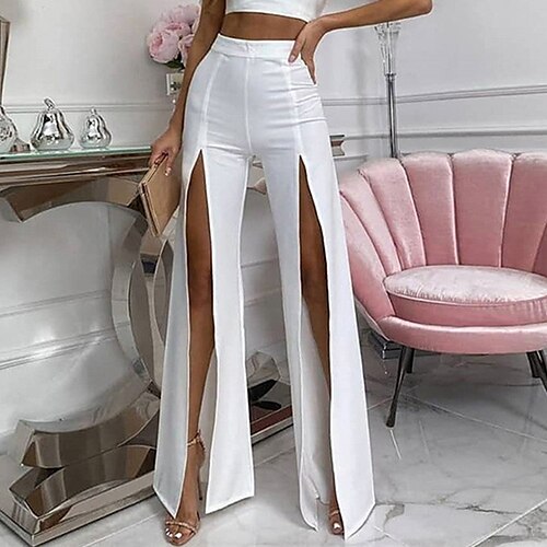 

Per donna Sfacciato Pantaloni cascante Nero Bianco Vita alta Di tendenza Informale Casual Informale Giornaliero Spacco Elasticizzato Lunghezza intera Tinta unita S M L