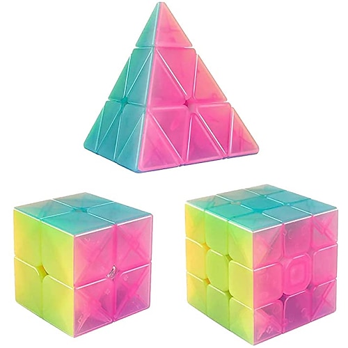

Speed Cube Set 3 Pack Qiyi Jelly Cube 2x2 Speed Cube 3 by 3 Cube Puzzle 3x3 Pyramid Triangle Cube Bundle Hand Puzzles Toys for Teenagers and Adults by