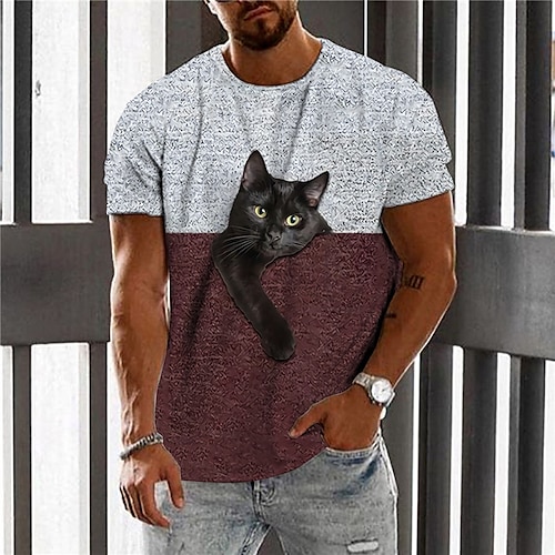 

Homens Unisexo Camiseta Gato Estampas Abstratas Gola Redonda Café Impressão 3D Diário Feriado Manga Curta Imprimir Roupa Designer Casual Grande e Alto / Verão / Verão