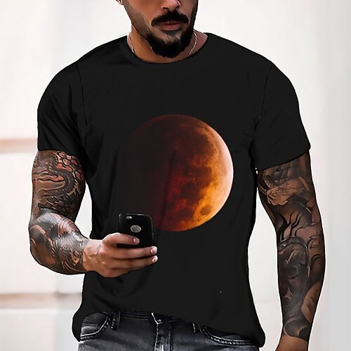 

Men's T shirt Tee Tee Graphic Moon Round Neck Black 3D Print Casual Daily Short Sleeve 3D Print Clothing Apparel Classic Chinoiserie Comfortable / Summer / Summer
