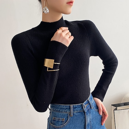 

Women's Pullover Sweater jumper Jumper Knit Knitted Thin Pure Color Turtleneck Basic Stylish Outdoor Daily Spring Summer Blue Camel S M L / Long Sleeve / Holiday / Casual / Regular Fit / Going out