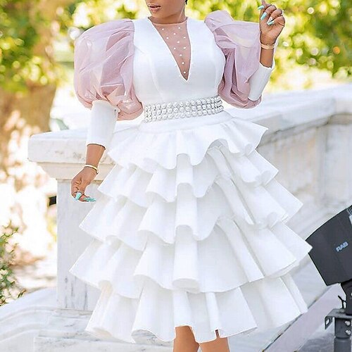 

Women's Plus Size Party Dress Solid Color Crew Neck Layered Long Sleeve Winter Fall Vintage Prom Dress Midi Dress Party Date Dress