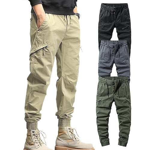 

Men's Cargo Pants Hiking Pants Trousers Work Pants Military Summer Outdoor Ripstop Breathable Quick Dry Zipper Pocket Bottoms 6 Pockets Drawstring Drawstring Beam Foot Elastic Waist Black Green Cotton